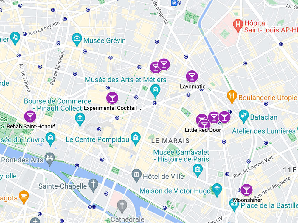 Carte Google Map - Bas secrets et cach&eacute;s de Paris